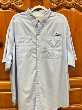 Columbia PFG Button Down Fishing Shirt Blue Vented Performance 2XL